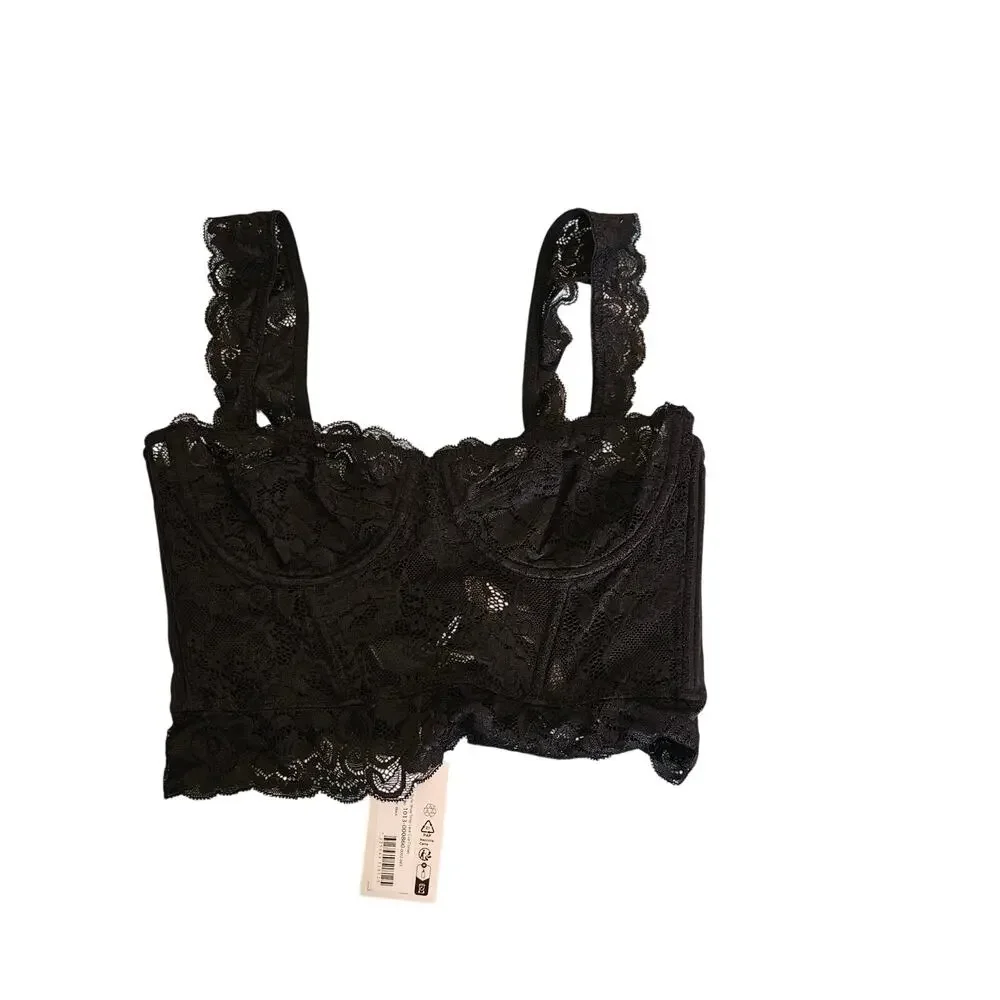 NA-KD NWT Small Black Lace Corset Top Wide Strap Underwire Bustier